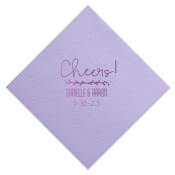 ForYourParty's personalized Lavender Linen Like Cocktail Napkin with Shiny Amethyst Foil has a Leaf Vine graphic and is good for use in Frames themed parties and can be personalized to match your party's exact theme and tempo.