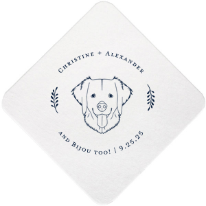 Our custom Eggshell Square Coaster with Matte Navy Foil has a Golden Retriever graphic and is good for use in Animals themed parties and can be personalized to match your party's exact theme and tempo.