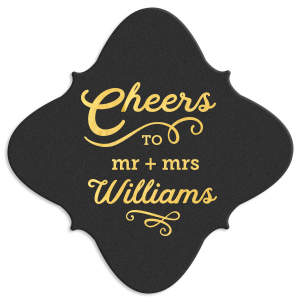 Personalized White Square Coaster with Shiny 18 Kt Gold Foil will make your guests swoon. Personalize your party's theme today.