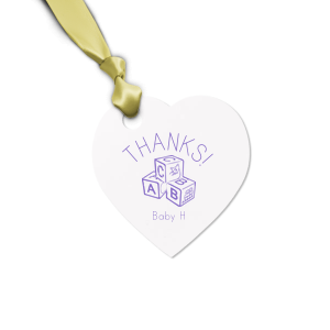 Custom Poptone Lavender Heart Gift Tag with Matte White Foil Color has a Baby Blocks graphic and is good for use in Baby Shower, Kid Birthday themed parties and couldn't be more perfect. It's time to show off your impeccable taste.