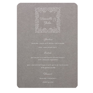 Shop Classic 5x7 Menu with Foil and Linear Floral Frame graphic at For Your Party. Customize this menu to complement your Frames, Floral, Trendy themed parties.