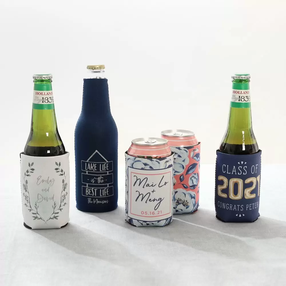custom koozies are a fab personalized wedding favor 