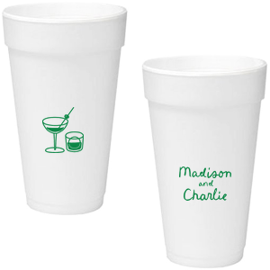 Add a splash of fun with the Cocktail Hour Couples Cup. Featuring text personalized to your name in the screen print ink color of your choice, the popular design is perfect for anniversaries, retirements and engagements!
