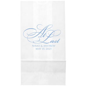 Our custom White Gift Bag with Satin French Blue Foil will look fabulous with your unique touch. Your guests will agree!