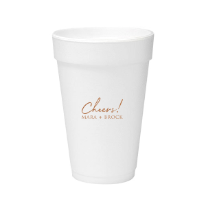 Raise a toast with the Cheers to the Couple Name Cup, where festivity meets elegance. A large, fanciful "Cheers!" in an exuberant script sets the stage for celebration, while the couple's names in bold capitals underscore the personal touch. This frosted cup's simple yet impactful design perfectly encapsulates the spirit of a joyous toast to love and unity.