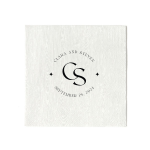 Embrace the essence of matrimonial elegance with the Nuptial Arch Initials Napkin, featuring the couple's names and wedding date in a minimal and pristine design, arched gracefully over their shared initials. A timeless touch for your wedding day decor.
