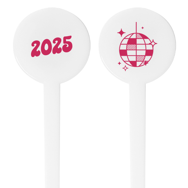 ForYourParty's chic Matte Fuchsia Round Stir Stick with Matte Fuchsia Foil has a Disco Ball graphic and is good for use in Birthday, New Years, Trendy themed parties and are a must-have for your next event—whatever the celebration!