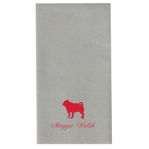 The Pug Love Dog Celebration Napkin charmingly celebrates pet love with a bold silhouette of a pug, symbolizing the owner's affection for their furry friend. This is complemented by the celebrant's name, elegantly scripted below, creating a blend of fun and sophistication in this unique design.