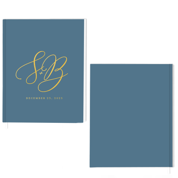 The ever-popular White Portrait Guest Books with Foil with Matte Stone Blue Ink Digital Print Colors and Shiny 18 Kt Gold Guest Book Foil will look fabulous with your unique touch. Your guests will agree!