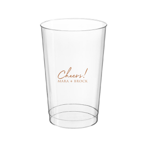 Raise a toast with the Cheers to the Couple Name Cup, where festivity meets elegance. A large, fanciful "Cheers!" in an exuberant script sets the stage for celebration, while the couple's names in bold capitals underscore the personal touch. This frosted cup's simple yet impactful design perfectly encapsulates the spirit of a joyous toast to love and unity.