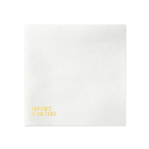 Celebrate your special day with the Marital Elegance Napkin, featuring the couple's names in a sophisticated and art deco inspired type that exudes modern elegance. A stylish and personal addition to your wedding reception.