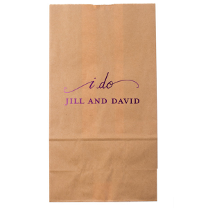 Present your wedding favors with elegance in the I Do Bag, featuring the iconic promise 'i do' in a graceful scroll. The couple's names rest below, turning each bag into a cherished keepsake of the moment they said those meaningful words.
