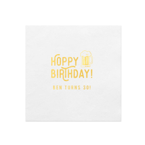 The ever-popular White Cocktail Napkin with Shiny 18 Kt Gold Foil has a Brew graphic and is good for use in Drinks themed parties and can be personalized to match your party's exact theme and tempo.