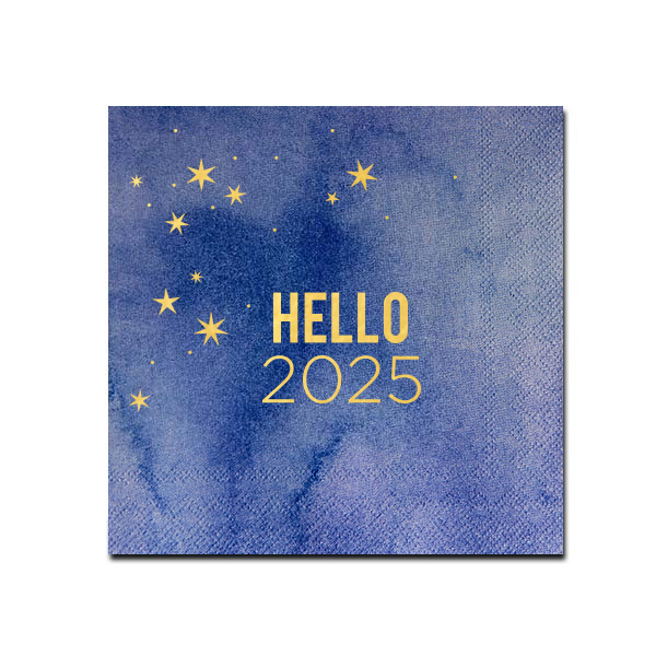 ForYourParty's personalized Dove Gray Cocktail Napkin with Shiny 18 Kt Gold Foil has a Starry Night graphic and is good for use in Holiday and New Years themed parties and are a must-have for your next event—whatever the celebration!