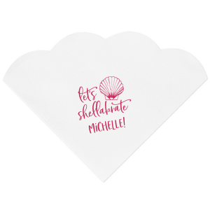 Shell Yeah! Get ready to shellabrate with the Let’s Shellabrate Napkin. This playful design features a stunning fan shell and a fun twist on the word "celebrate." Perfect for any festive occasion, personalize it with the celebrant's name and bring a touch of coastal charm to your event!

