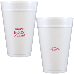 Celebrate Halloween with the More Boos Please Cup. Personalize with the year, and get ready to cheers in style with this modern Halloween party accessory. Perfect for office Halloween parties or at home spooky events. 