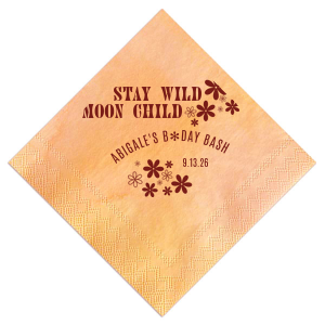 If you are planning a 70s birthday party, these custom napkins are a must. The retro style is perfect for a disco birthday party. Stay wild moon child!