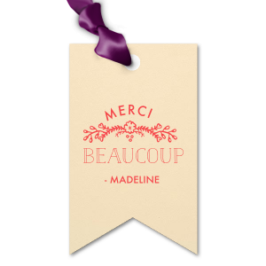 Elevate your gifting experience with our exquisite personalized gift tag, crafted using the timeless art of letterpress printing. This tag embodies elegance with a charming "Merci Beaucoup" message, perfect for expressing gratitude.