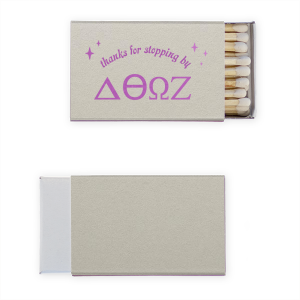 Light up Greek Week with our custom 30-strike matchboxes! Personalize with your sorority or fraternity letters and a thank-you message for guests. Ideal for rush, sorority giveaways, and toga parties. Leave a lasting impression on visitors while showcasing your Greek pride. A chic, functional memento that adds a special touch to your memorable events!