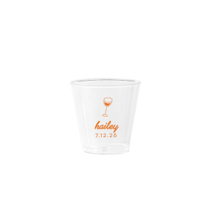 Captivate your guests with the Minimal Bridal Shower Cup, displaying a delicate wine glass illustration. Beneath it, the date of the event is inscribed in a refined sans serif font, while the bride-to-be's name adorns the top in a chic, modern script. A tasteful complement to your stylish and contemporary bridal shower.