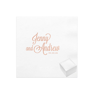 Our custom White 3 ply Cocktail Napkin Reception Set with Shiny Rose Gold Foil will impress guests like no other. Make this party unforgettable.