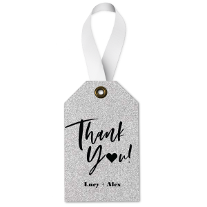 The ever-popular Glitter Silver Square Gift Tag with Matte Black Foil has a Solid Heart graphic and is good for use in Wedding, Hearts, Anniversary themed parties and will look fabulous with your unique touch. Your guests will agree!