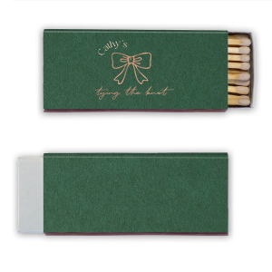 Spark excitement for the upcoming nuptials with the Bow Tying the Knot Bridal Matchbook, personalized with the bride's name elegantly arched over a stylized bow graphic. The phrase "Tying the Knot" in a delicate script font completes the design, making for a memorable and functional keepsake from the bridal shower.