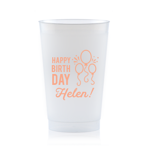 Our personalized Matte Light Coral Ink 12 oz Frosted Plastic Cup has a Balloons graphic and is good for use in Kid Birthday, and Adult Birthday themed parties and will make your guests swoon. Personalize your party's theme today.