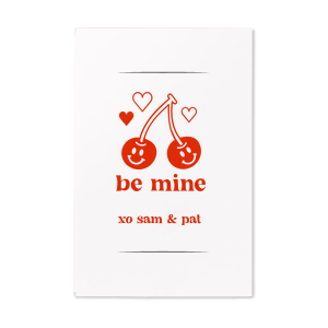 The Cherries Be Mine Valentine design is a playful and charming way to express your affection the February 14th. Whether you're celebrating Valentine's Day or just expressing your feelings, this whimsical design is sure to bring a smile to your loved one's face. Stuff it with candy and pass out to your friends, co-workers, or loved ones. 