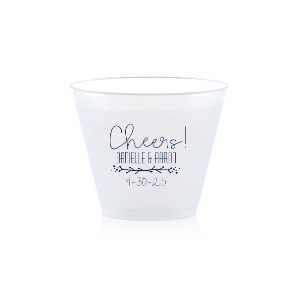 Raise a joyful toast with the Cheers! Wedding Date Cup. This festive cup starts the celebration off with a hearty “Cheers!” followed by the newlyweds' names, elegantly layered over a graceful branch. It’s the epitome of cheerful elegance—a sip above the rest!