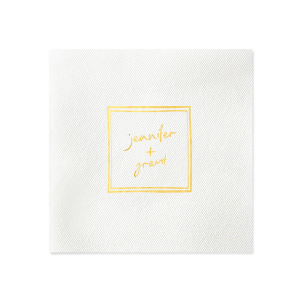 Add a touch of whimsy to your modern wedding with the Kitschy Cocktail Hour Framed Names Napkin. This delightful design features the couple's names in a script reminiscent of handwritten notes, all encased within a square frame for a dash of contemporary elegance.