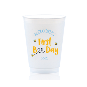 Your next child's birthday party will be abuzz with the First Bee Day Full Color Birthday Cup. Being easily customizable text, the stylish yet highly functional cup is perfect for your little one's next big day!
