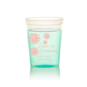 Our Love Is Brewing Flower Cup has a Wild Flower Napkin graphic and is good for use in Cid Pear themed parties and can be personalized to match your party's exact theme and tempo.