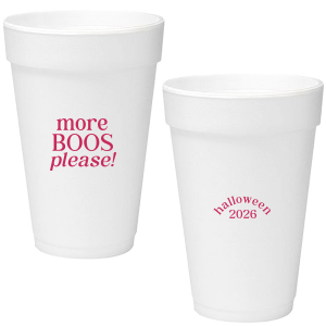Celebrate Halloween with the More Boos Please Cup. Personalize with the year, and get ready to cheers in style with this modern Halloween party accessory. Perfect for office Halloween parties or at home spooky events. 