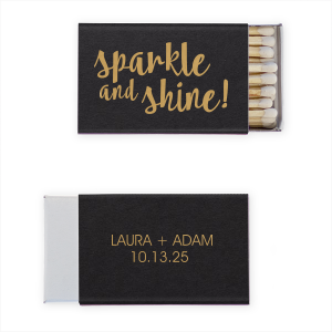 Our custom Natural Black Classic Matchbox with Satin 18 Kt. Gold Foil will give your party the personalized touch every host desires.
