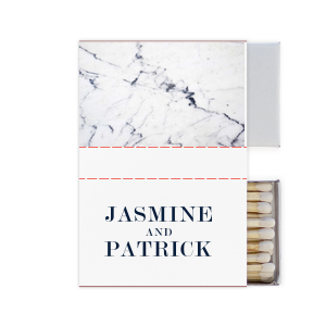 Our custom White Classic Custom Photo Matchbox with Matte Navy Ink Digital Print Colors and Matte Slate Gray Ink Digital Print Colors can be customized to complement every last detail of your party.