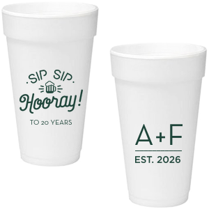 ForYourParty's chic Matte Spruce 16 oz Foam Cup with Matte Spruce Print Color has a Sip Sip Hooray Beer graphic and is good for use in Words themed parties and couldn't be more perfect. It's time to show off your impeccable taste.