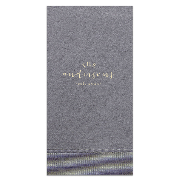 Commemorate the start of a shared journey with the Family Est Napkin proudly featuring your new surname in lively script above the year 'Established.' Perfect for celebrating the creation of your family and your enduring bond