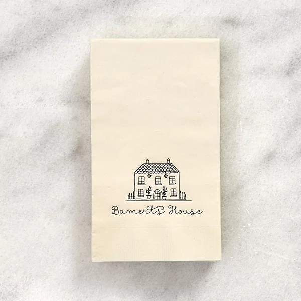 Ivory napkin with house and personalization