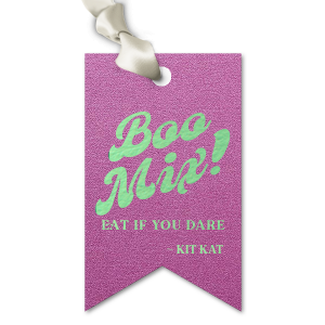 The Boo Mix Halloween Tag is the perfect custom Halloween party accessory to include at your event. Add this personalized tag to a bag of candy or baked goods, and hand out to family and friends. You can personalize with your name for an elevated touch at your party. 