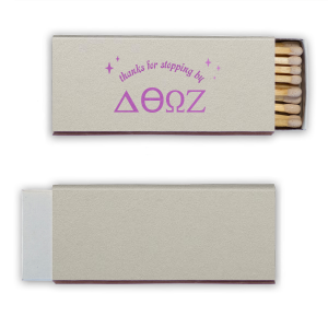 Light up Greek Week with our custom 30-strike matchboxes! Personalize with your sorority or fraternity letters and a thank-you message for guests. Ideal for rush, sorority giveaways, and toga parties. Leave a lasting impression on visitors while showcasing your Greek pride. A chic, functional memento that adds a special touch to your memorable events!