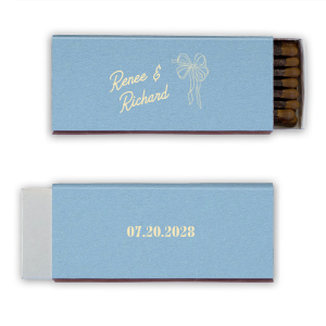Celebrate your union with the Nuptial Grace Bow Matchbook, personalized with the couple's name in a modern script. The beautifully flowing bow graphic adds an element of elegance and movement, perfect for your sophisticated wedding day.