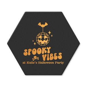 Custom Halloween decor will take your event up a notch! Celebrate the season with the Spooky Vibes Coaster. You can personalize with your name below a modern pumpkin disco design. 