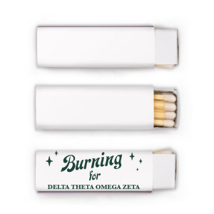 Spark up your Greek Week with our chic, custom 30-strike matchboxes! Personalize them with your sorority or fraternity name in elegant fonts. Perfect for rush events, sorority giveaways, or toga parties. Light up candles or set a bonfire blazing, all while flaunting your Greek allegiance. A memorable, functional keepsake that's sure to impress!