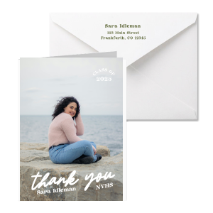 Set your graduation bash right with the Bold Script Graduation Custom Photo Note Card. Perfect for extending well wishes and invitations for your momentous event, the high quality card features your personal photo printed, giving it a special touch that's as unique as you are!