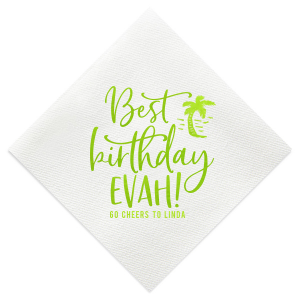 Our personalized White Luncheon Napkin with Shiny Kiwi / Lime Foil has a Palm Tree 2 graphic and is good for use in Beach/Nautical themed parties and will look fabulous with your unique touch. Your guests will agree!