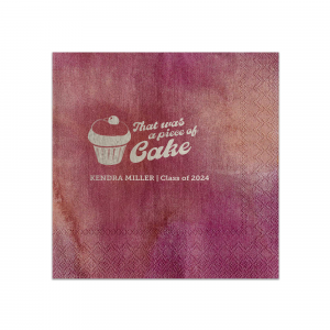 Add a sweet touch to the graduation festivities with the Piece of Cake Graduation Napkin, featuring a delightful cupcake graphic and the playful phrase "That was a piece of cake," along with the graduate's name and year. A lighthearted nod to their accomplished journey.