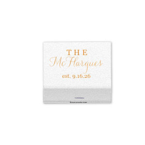 Illuminate your special day with the Last Name Matchbook, where a prominent 'THE' in all caps precedes your surname in flowing script. Accented with your wedding date, these matchbooks are a testament to your union, perfect for sharing the spark of your love.
