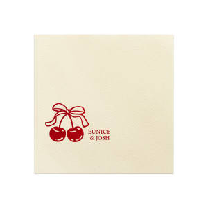 There's nothing sweeter than our Cherry Bow Names Napkin for your next party event! Featuring a duo of cherries tied together by a bow, the design is as cute as you and your lover. Customize the text to make it extra special at your next momentous occasion, be it an engagement, wedding, anniversary or any other celebration of love.