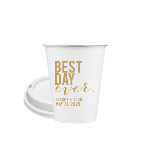 ForYourParty's personalized Gold Ink 8 oz Paper Coffee Cup with Lid with Gold Ink Cup Ink Colors can be customized to complement every last detail of your party.